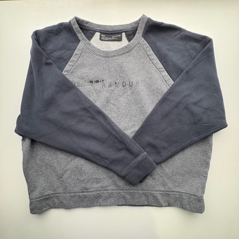 Under Armour Men's XL Raglan Crewneck Sweatshirt Grey Dark Navy Logo Activewear